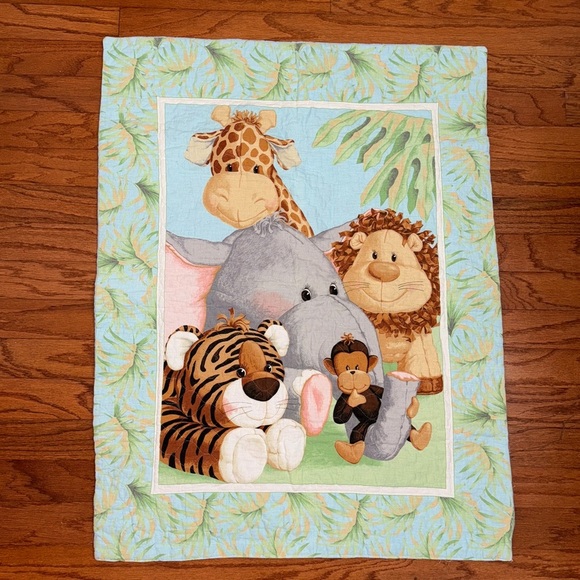 Jungle Animal Baby Quilt Blanket Lion Elephant Tiger Giraffe - Picture 1 of 4